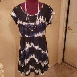 Elegant Blue and White Tie-Dye Dress